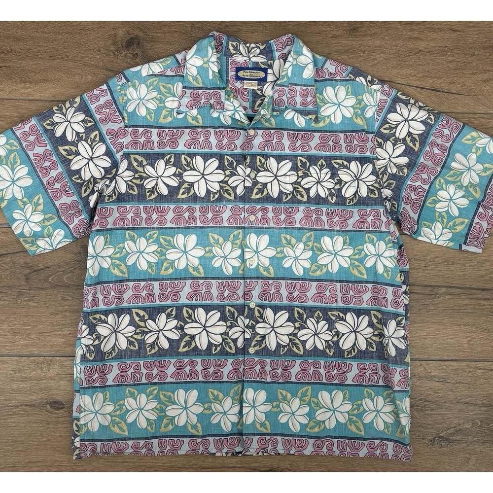 Vintage Paul Edwards Reyn Spooner Hawaiian Shirt XL Floral‎ Tapa Print Cotton